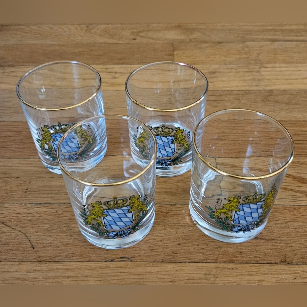 *Bayern Coat of Arms Bavaria Germany WS Gold Trim Set of 4 Glasses